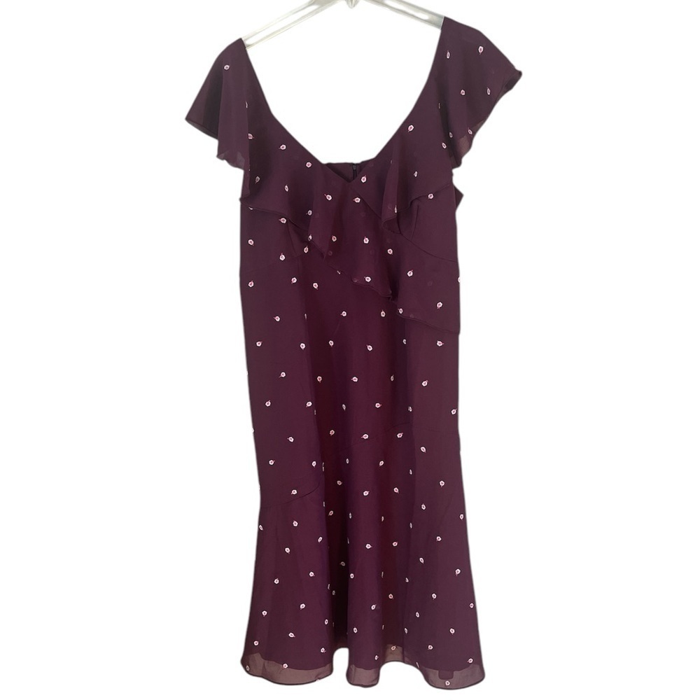 Nwt A Pea In The Pod Maternity Dress Embroidery Burgundy Ruffles V-Neck Size L
